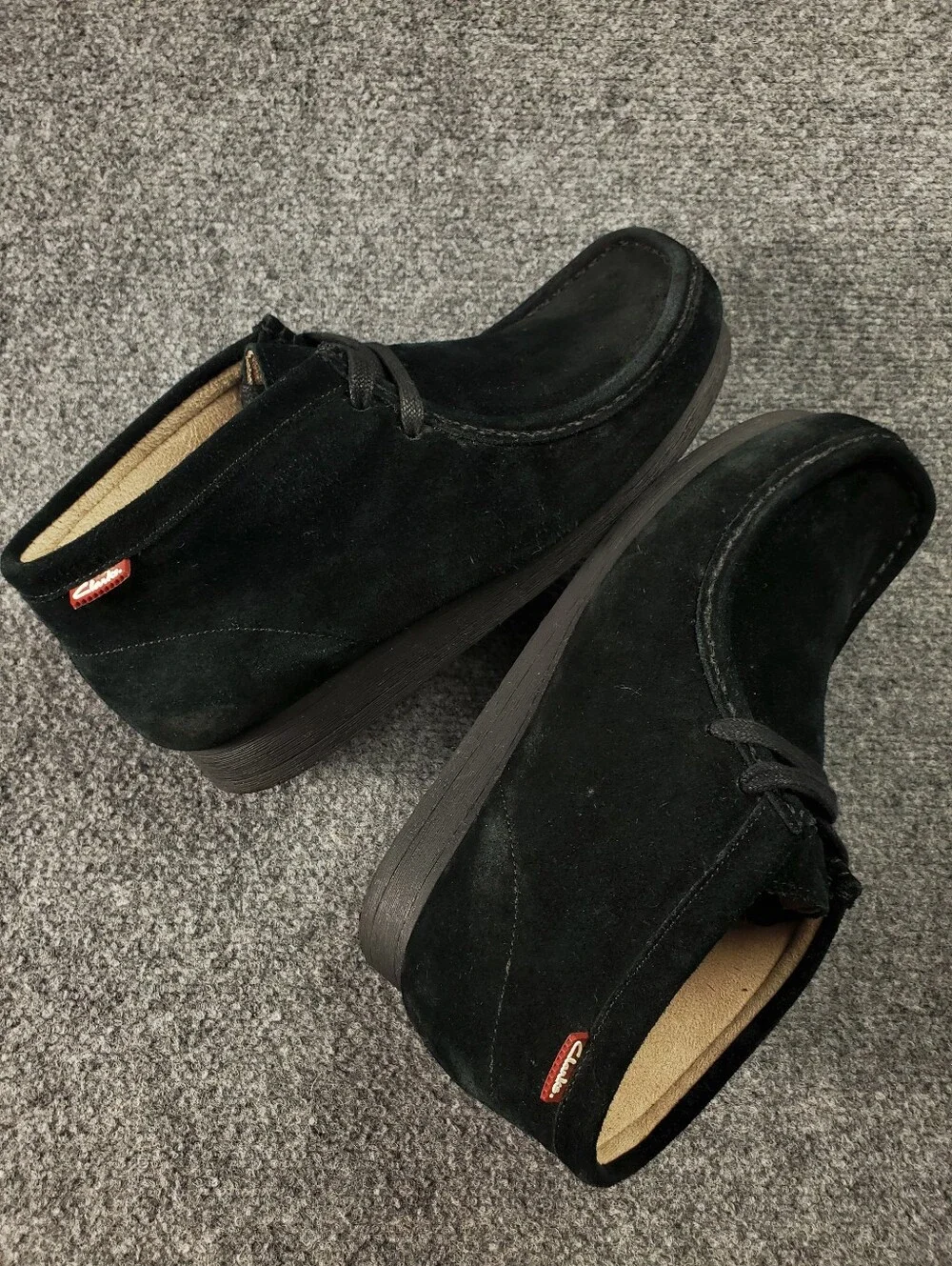 Clarks Stinson Hi Suede Chukka Boots Mens 10 Black Moc Toe Crepe Sole Wallabee